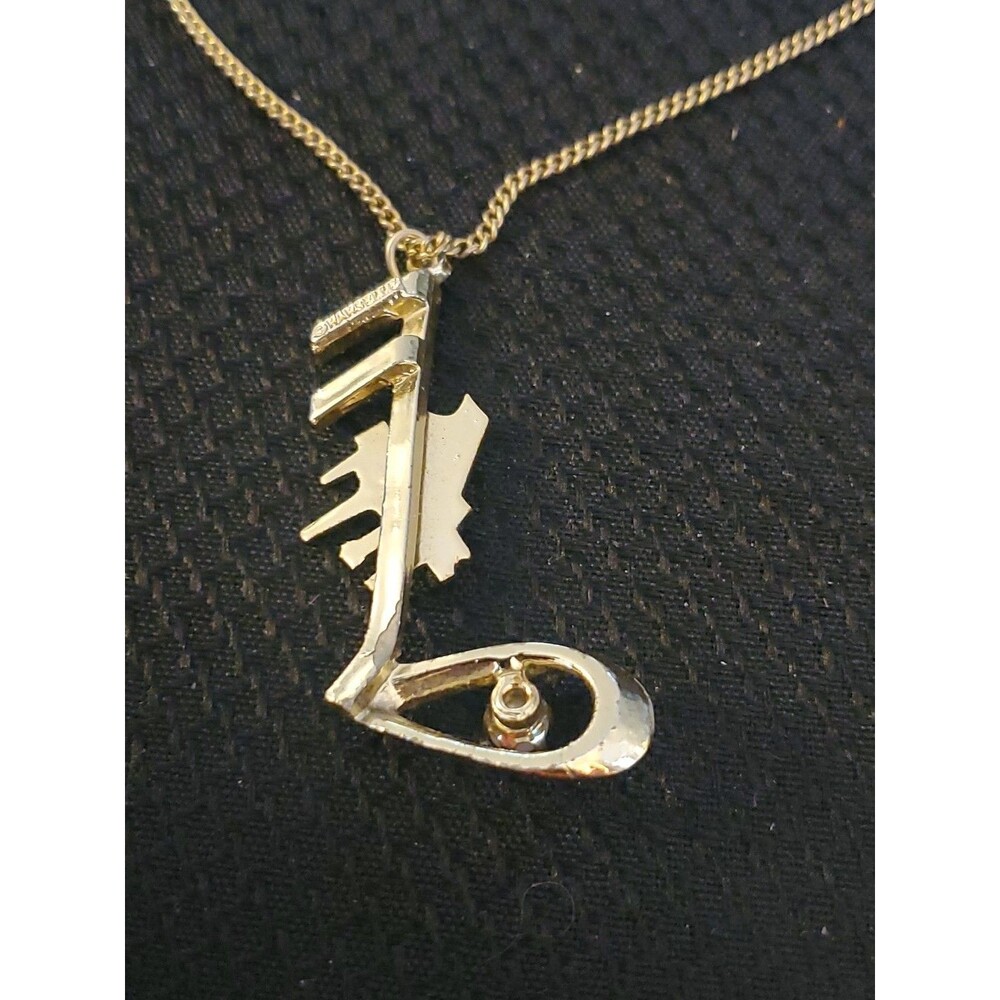 Vtg Mamselle Signed Musical Brooch W/ Faux Pearl Gold Tone Note Grand Piano 18" - Picture 5 of 8